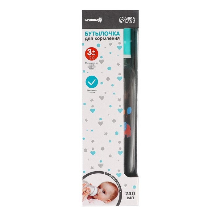 Бутылочка для кормления, классическое горло, стеклянная, средний поток, 240 мл., цвет МИКС Бутылочка для кормления, классическое горло, стеклянная, средний поток, 240 мл., цвет МИКС