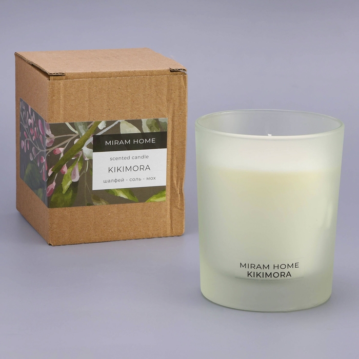 Свеча ароматическая в стекле  Свеча ароматическая в стекле "KIKIMORA", мох, шалфей и соль, 200 г