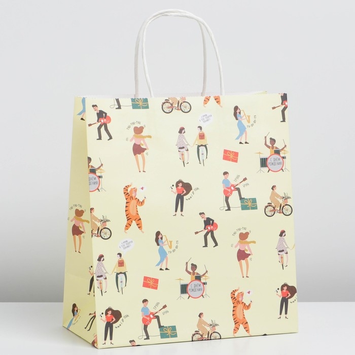 Пакет подарочный крафтовый, упаковка, «С днём рождения», 22 х 25 х 12 см