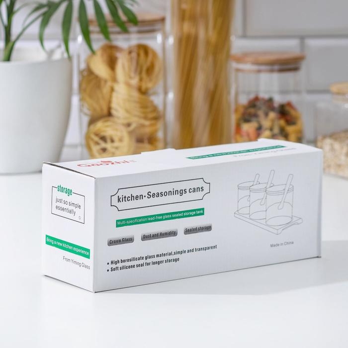 Набор банок стеклянных для сыпучих продуктов &laquo;Тройка&raquo;, 350 мл, с ложками