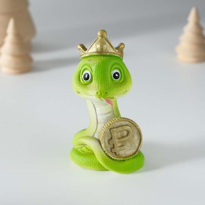 Сувенир полистоун Сувенир полистоун "Змейка в короне с подковой/монеткой" МИКС 5х4х8,5 см