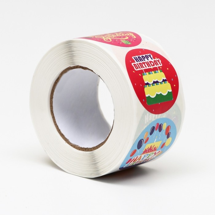 Наклейки в рулоне Наклейки в рулоне "День Рождения",500 шт,3,8 х 3,8 см