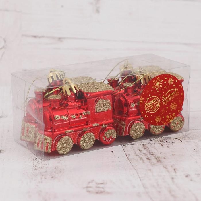 Украшение ёлочное Украшение ёлочное "Паровозик" (набор 4 шт) 6,5х4,5 см, красно-золотой