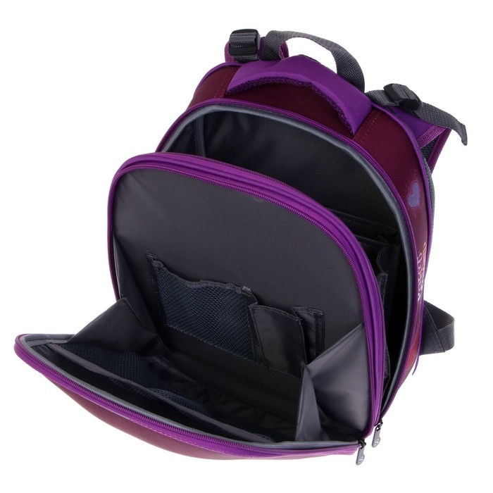 Рюкзак каркасный школьный 38 х 30 х 16 см, эргономичная спинка, Stavia "Котик 3D", сиреневый