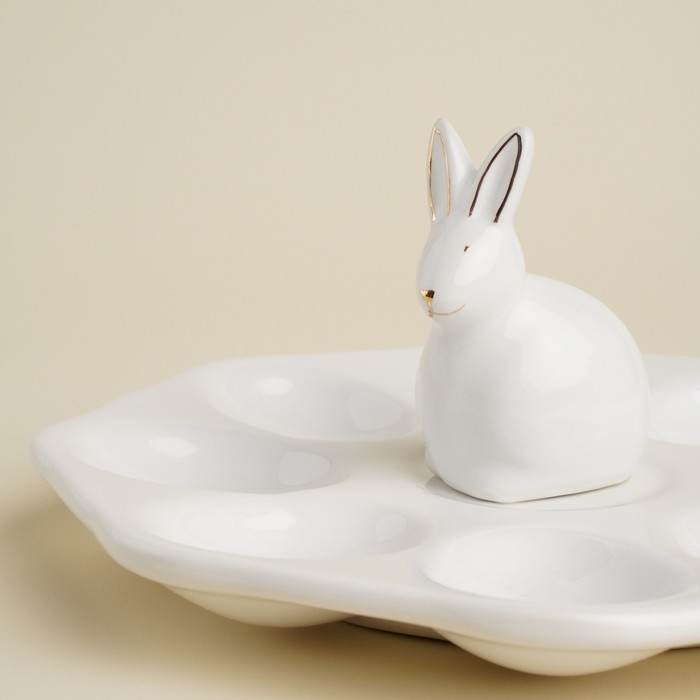 Подставка для яиц керамическая SL Home «Пасхальные кролики», 19×9 см, 8 ячеек, цвет белый Подставка для яиц керамическая SL Home «Пасхальные кролики», 19×9 см, 8 ячеек, цвет белый