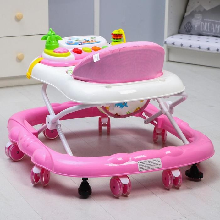 Ходунки «Улыбка», 8 силик. колес, съемная панель, муз., свет, игрушки, розовый Ходунки «Улыбка», 8 силик. колес, съемная панель, муз., свет, игрушки, розовый