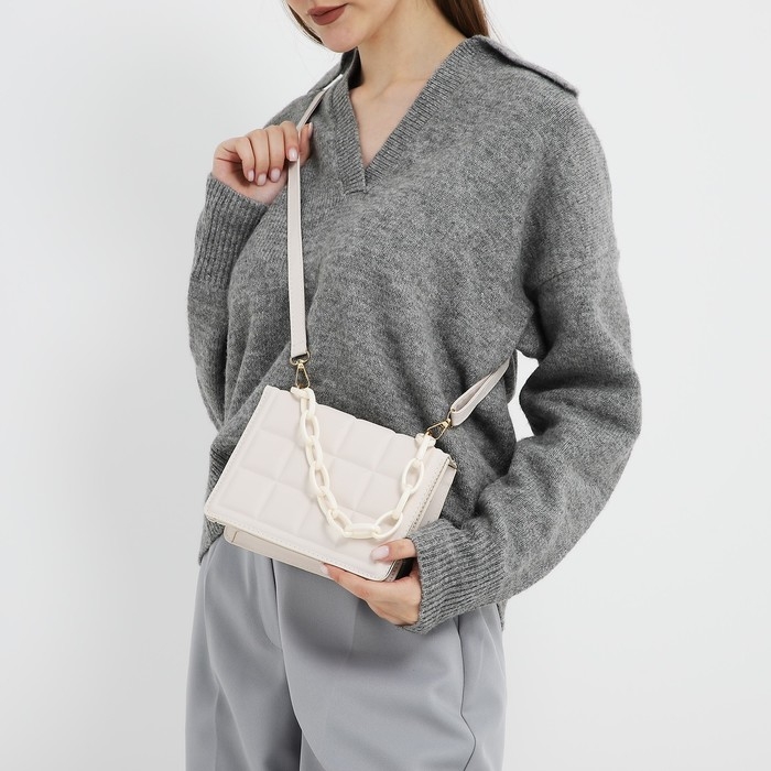 Сумка женская мессенджер из искусственной кожи с цепью, 14×20 см, цвет молочный Сумка женская мессенджер из искусственной кожи с цепью, 14×20 см, цвет молочный