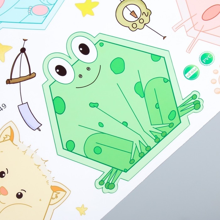 Наклейка пластик интерьерная цветная Наклейка пластик интерьерная цветная "Зверята-шестигранники" 40х60 см