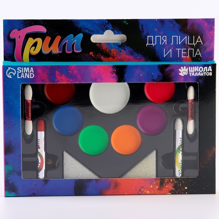 Грим для лица и тела, 7 цветов + 4 карандаша + 2 аппликатора + 2 губки Грим для лица и тела, 7 цветов + 4 карандаша + 2 аппликатора + 2 губки