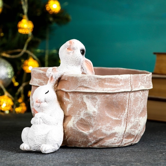 Кашпо-органайзер  Кашпо-органайзер "Кролик в лукошке" бежевый, 14х17х20 см