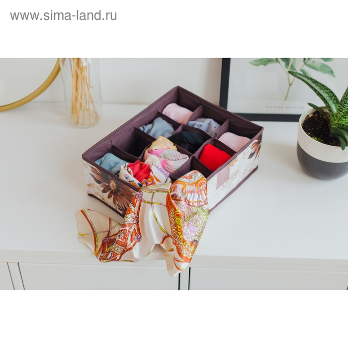 Органайзер для хранения белья Доляна «Астра», 12 ячеек, 32×24×12 см, цвет коричневый Органайзер для хранения белья Доляна «Астра», 12 ячеек, 32×24×12 см, цвет коричневый