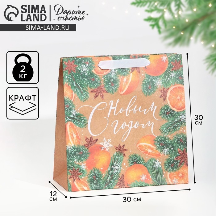 Пакет подарочный новогодний крафтовый квадратный «С Новым годом», 30 х 30 х 12 см, Новый год Пакет подарочный новогодний крафтовый квадратный «С Новым годом», 30 х 30 х 12 см, Новый год
