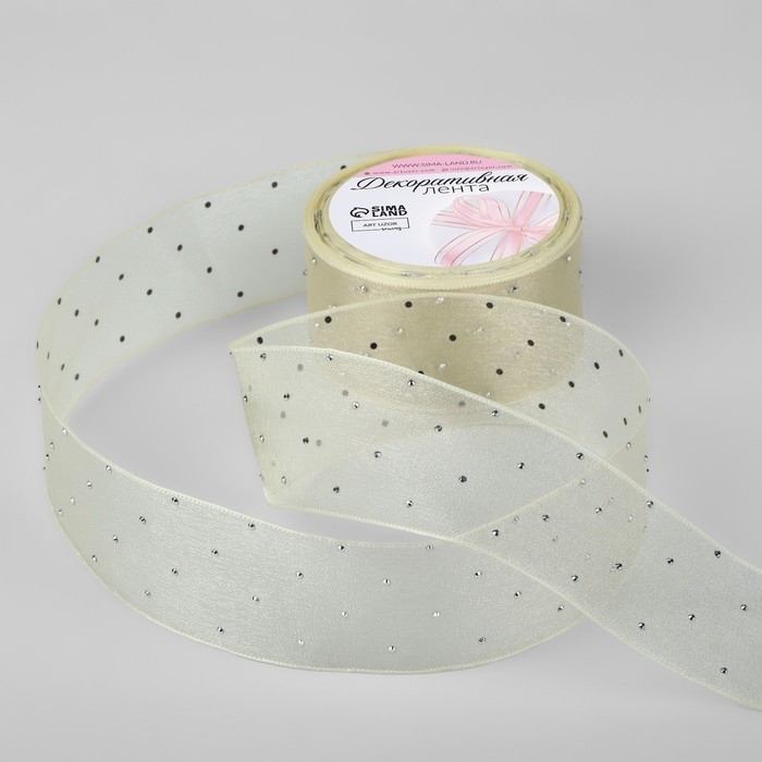 Лента капроновая, со стразами, 38 мм × 9,1 ± 0,5 м, цвет молочный Лента капроновая, со стразами, 38 мм × 9,1 ± 0,5 м, цвет молочный