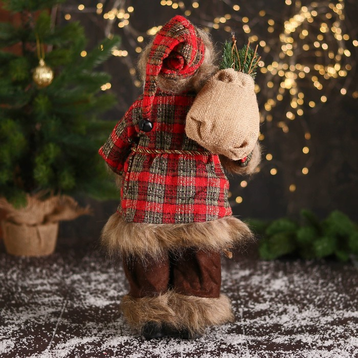 Дед Мороз  Дед Мороз "В красной клетчатой шубке, с фонариком и веточками" 45 см