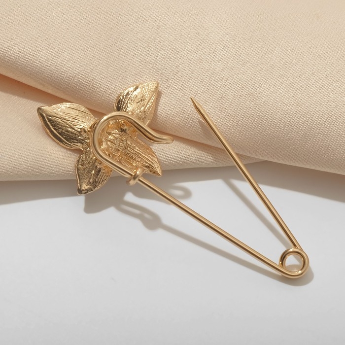 Булавка «Бабочка», 5 см, цвет белый в золоте Булавка «Бабочка», 5 см, цвет белый в золоте