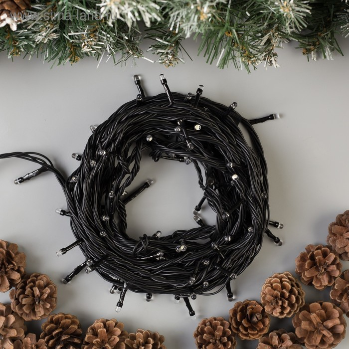 Гирлянда «Нить» 10 м, IP44, УМС, тёмная нить, 100 LED, свечение бело-синее, мигание, 220 В Гирлянда «Нить» 10 м, IP44, УМС, тёмная нить, 100 LED, свечение бело-синее, мигание, 220 В