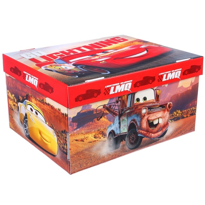 Подарочная коробка с крышкой, складная, 31х25.5х16 см, Тачки