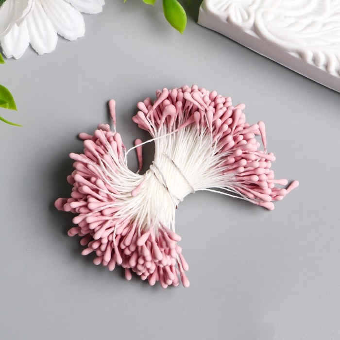 Тычинки для цветов "Капельки матовые пыльная роза" d=1,5 мм набор 400 шт длина 6 см