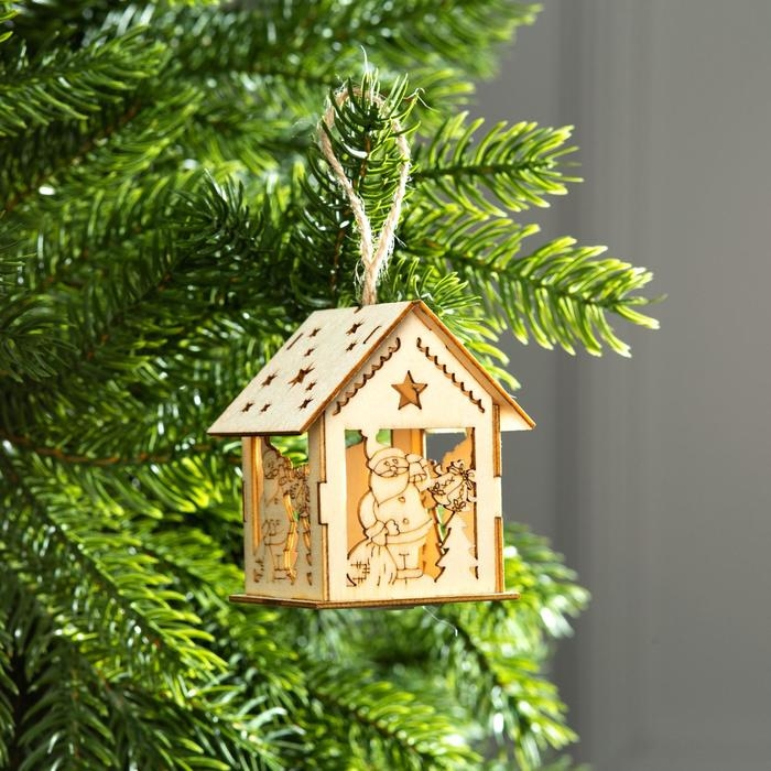 Ёлочная игрушка «Домик с Дедом Морозом и ёлкой», от батареек, свечение тёплое белое Ёлочная игрушка «Домик с Дедом Морозом и ёлкой», от батареек, свечение тёплое белое