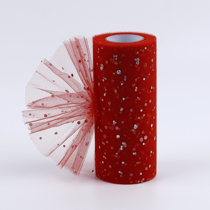 Фатин с блёстками, 15 см, 11 ± 1 г/кв.м, 23 ± 1 м, цвет красный №17 Фатин с блёстками, 15 см, 11 ± 1 г/кв.м, 23 ± 1 м, цвет красный №17