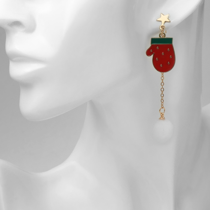 Новый год! Серьги «Новогодние» висячие, шапка, цветные в золоте Новый год! Серьги «Новогодние» висячие, шапка, цветные в золоте