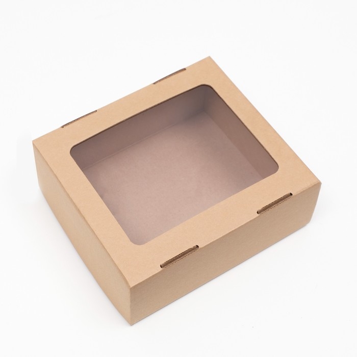 Коробка сборная, крышка-дно, «бурая», с окном, 21 х 18 х 8 см Коробка сборная, крышка-дно, «бурая», с окном, 21 х 18 х 8 см