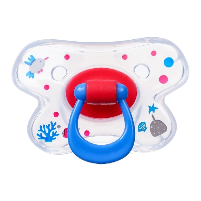 Соска - пустышка силиконовая ортодонтическая «Зайка», от 12 мес., с колпачком, цвет синий/красный Соска - пустышка силиконовая ортодонтическая «Зайка», от 12 мес., с колпачком, цвет синий/красный