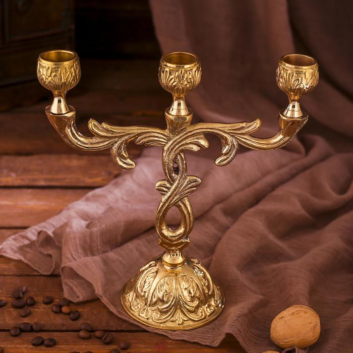 Подсвечник латунь на 3 свечи "Завитки" 21х8,5х19,5 см