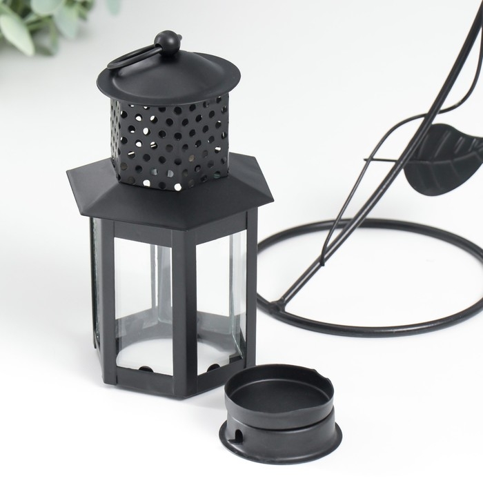 Подсвечник металл, стекло 1 свеча Подсвечник металл, стекло 1 свеча "Фонарик" подвесной чёрный 25,5х10х12 см