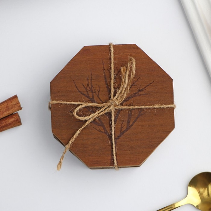 Набор подставок под кружки Magistro «Древо», 4 шт, акация Набор подставок под кружки Magistro «Древо», 4 шт, акация