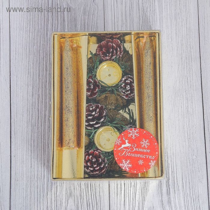 Свеча новогодняя с подсвечником Свеча новогодняя с подсвечником "Блеск" (набор 4 шт) 3,5х11х15 см, золото