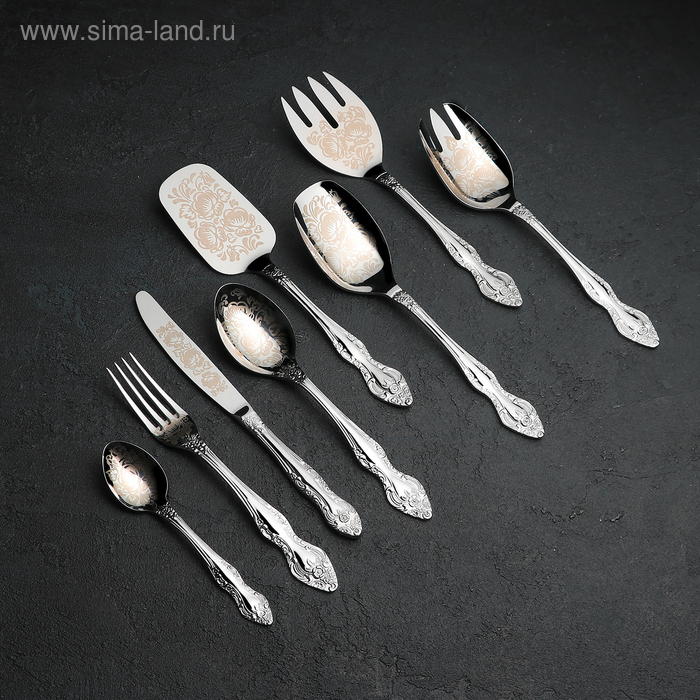 Набор столовых приборов «Тройка», 52 предмета, художественная роспись, декоративная коробка Набор столовых приборов «Тройка», 52 предмета, художественная роспись, декоративная коробка