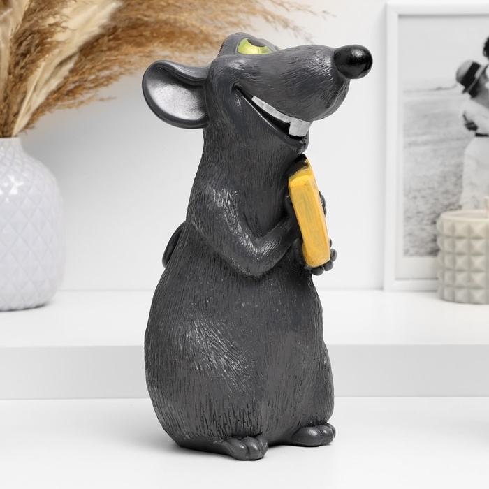 Копилка Копилка "Крыса с сыром" темно-серая, 24х16х14см