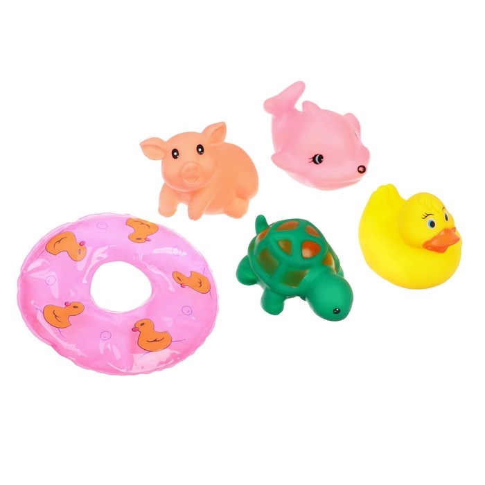 Набор резиновых игрушек для ванны «Зверята с кругом», с пищалкой, 5 шт, виды МИКС, Крошка Я Набор резиновых игрушек для ванны «Зверята с кругом», с пищалкой, 5 шт, виды МИКС, Крошка Я