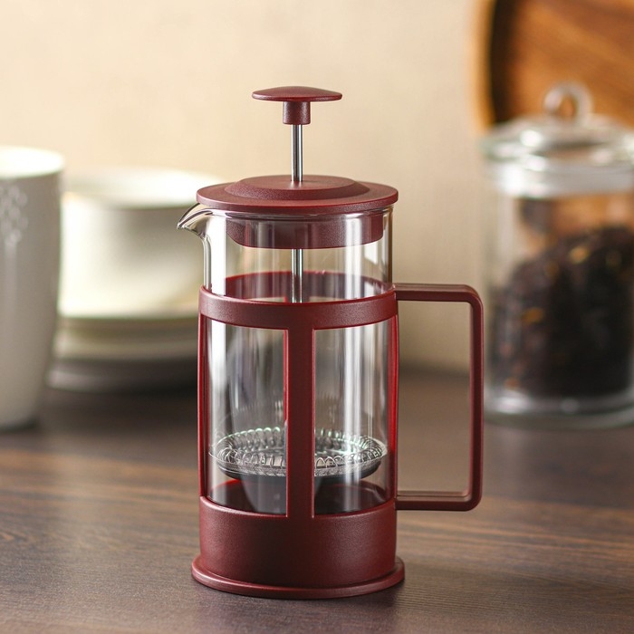 Чайник заварочный френч - пресс Доляна «Классика», 350 мл, стекло, цвет коричневый Чайник заварочный френч - пресс Доляна «Классика», 350 мл, стекло, цвет коричневый