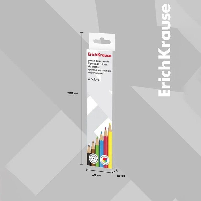 Карандаши 6 цветов, ErichKrause, пластик, шестигранные, 2,6 мм грифель, картонная упаковка, европодвес Карандаши 6 цветов, ErichKrause, пластик, шестигранные, 2,6 мм грифель, картонная упаковка, европодвес