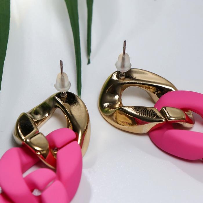 Серьги пластик «Цепь» дива, цвет ярко-розовый в золоте Серьги пластик «Цепь» дива, цвет ярко-розовый в золоте