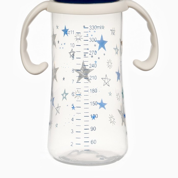 Бутылочка для кормления Ø50мм ШГ, «Звезды», 330мл, +3мес., цвет темно-синий, ручки молочные   984417