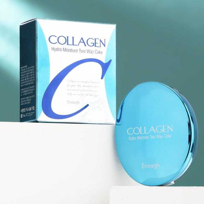 Увлажняющая пудра Enough с коллагеном, тон №21 натуральный бежевый + запасной блок Увлажняющая пудра Enough с коллагеном, тон №21 натуральный бежевый + запасной блок