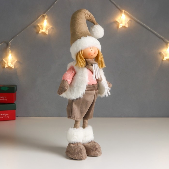 Кукла интерьерная Кукла интерьерная "Мальчик в белой жилетке и бежевом колпаке" 48х10х15 см