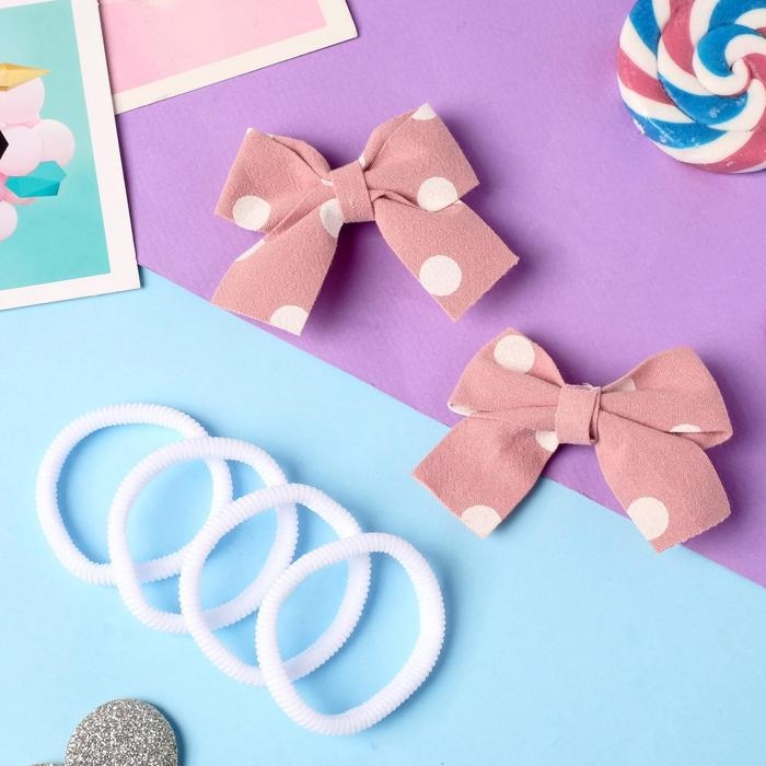 Набор для волос Набор для волос "Аделин" (4 резинки, 2 зажима) белый горох, 6,5х4,5 см, розовый