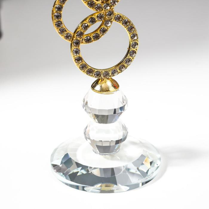 Подсвечник стекло на 1 свечу "Сплетение колец и восточный узор" золото, стразы 27х6,8х6,8 см   55153