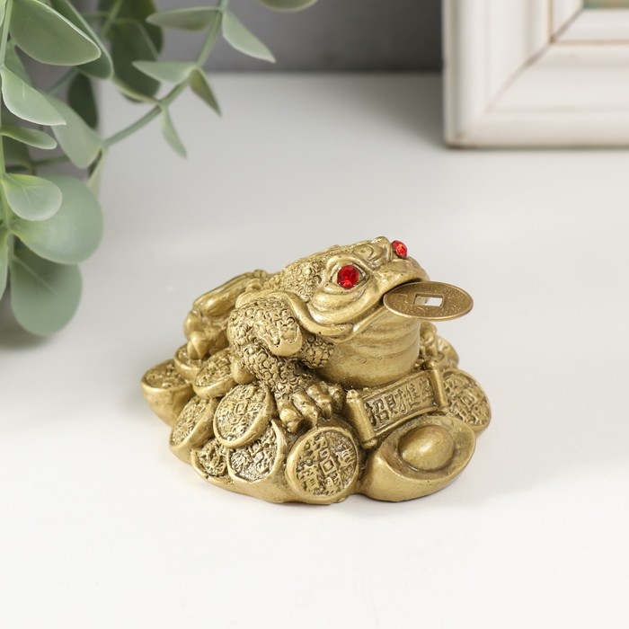 Нэцкэ бронза  Нэцкэ бронза "Жаба на монетах, надпись, слиток" 5 х 7 х 6 см