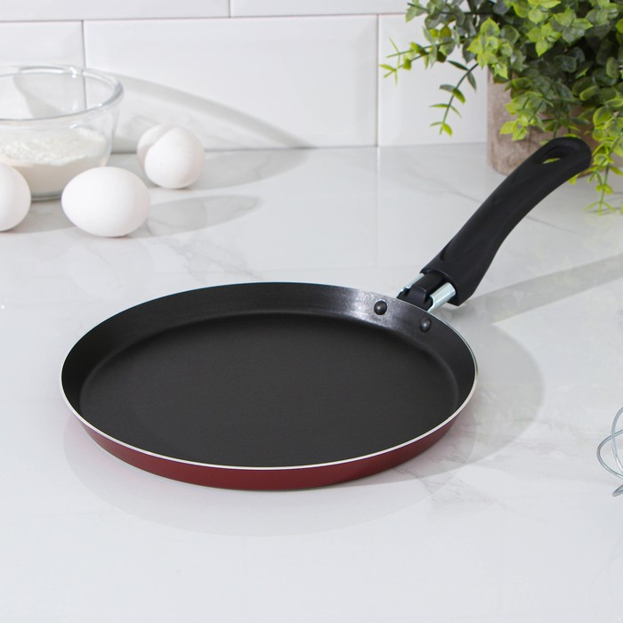 Сковорода блинная Доляна Promo, d=22 см, пластиковая ручка, антипригарное покрытие, цвет бордовый Сковорода блинная Доляна Promo, d=22 см, пластиковая ручка, антипригарное покрытие, цвет бордовый