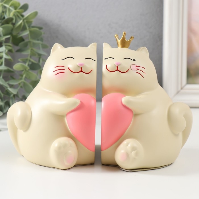 Держатели для книг полистоун  Держатели для книг полистоун "Котики с сердечком" набор 2 шт 9х11х11 9х11х12,5 см