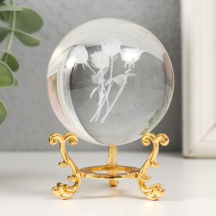 Сувенир стекло  Сувенир стекло "Розы" d=6 см ажурная подставка 8,5х6х6 см