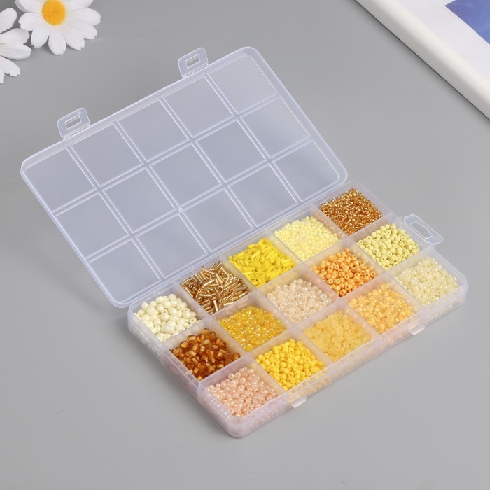 Бисер стекло 6/0, 8/0, 12/0 в шкатулке  Бисер стекло 6/0, 8/0, 12/0 в шкатулке "Жёлтый" стеклярус 15,5х9,5х1,6 см