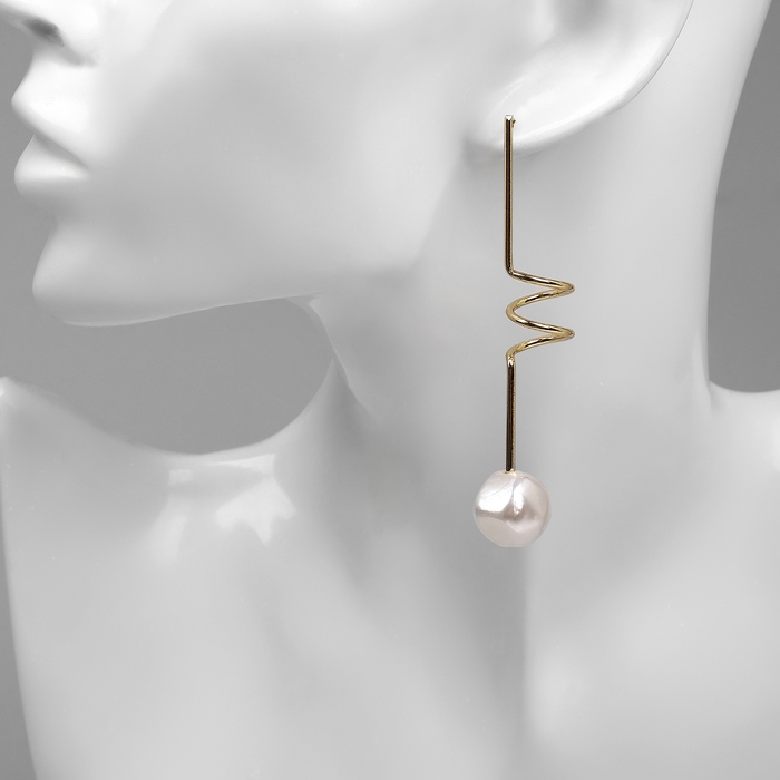 Серьги с жемчугом «Бусина» спираль мини, цвет золото Серьги с жемчугом «Бусина» спираль мини, цвет золото