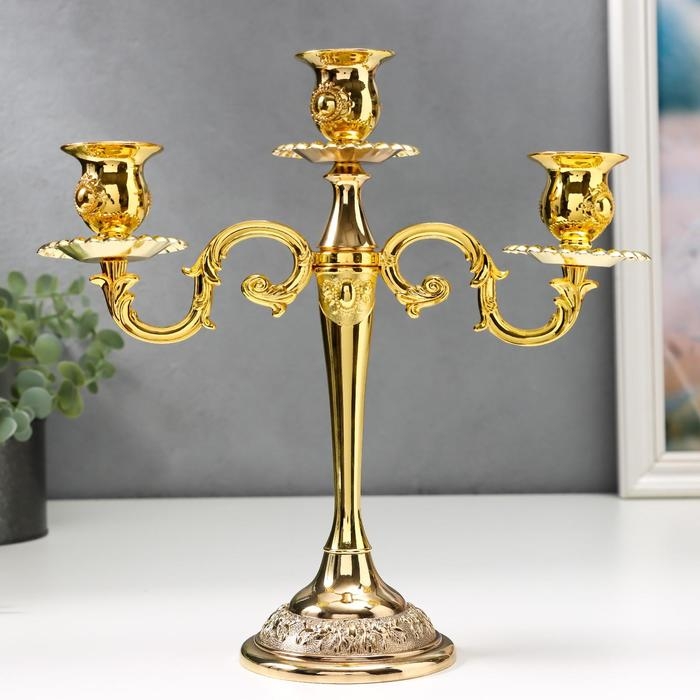 Подсвечник металл на 3 свечи  Подсвечник металл на 3 свечи "Медальон" золото 26х26х9,2 см