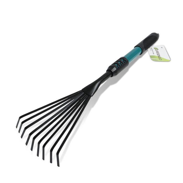Грабли малые, веерные, пластинчатые, 9 зубцов, длина 52 см, металл, металлическая рукоять с резиновой ручкой, Greengo Грабли малые, веерные, пластинчатые, 9 зубцов, длина 52 см, металл, металлическая рукоять с резиновой ручкой, Greengo